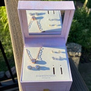 Diamonique Gold and Silver Necklace and Earrings Set